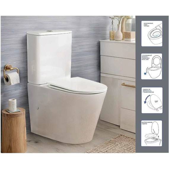 Унитаз-компакт безободковый Cerutti SPA Piera 10560 с тонкой крышкой микролифт (система смыва Торнадо) фото 4