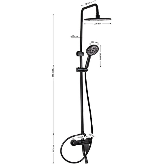 Душевая стойка Brimix 3055, чёрный (материал абс пластик) - 7 Душевая стойка Brimix 3055, чёрный (материал абс пластик) фото 7