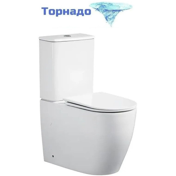 Унитаз-компакт безободковый Cerutti SPA Vince 10373 с тонкой крышкой микролифт (система смыва Торнадо) фото 