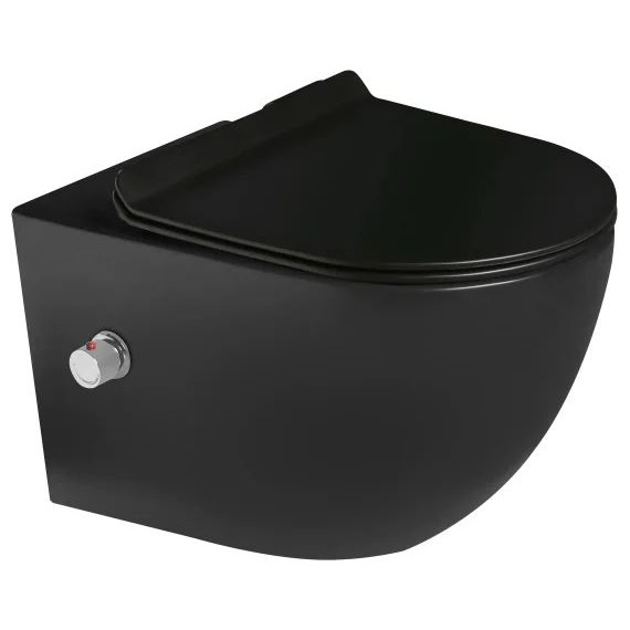 Унитаз-биде подвесной безободковый SantiLine SL-5002MB-BD с тонкой крышкой микролифт, чёрный матовый фото 