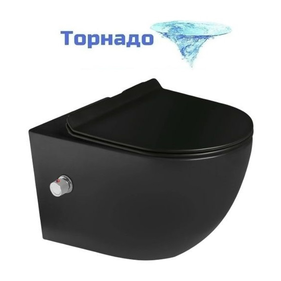 Унитаз-биде подвесной безободковый SantiLine SL-5002T-MB/BD с тонкой крышкой микролифт (система смыва Торнадо) чёрный матовый фото 