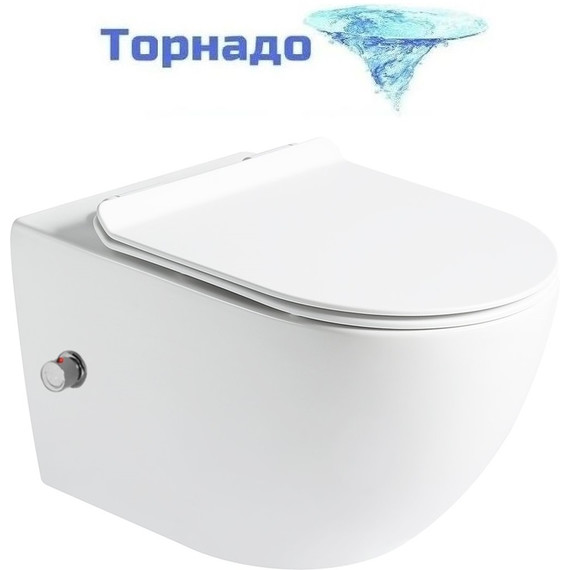 Унитаз-биде подвесной безободковый SantiLine SL-5002T-SM/BD с тонкой крышкой микролифт (система смыва Торнадо) фото 