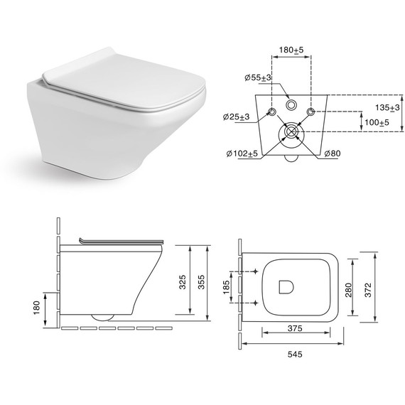 Унитаз подвесной безободковый SantiLine SL-5003 с тонкой крышкой микролифт фото 5