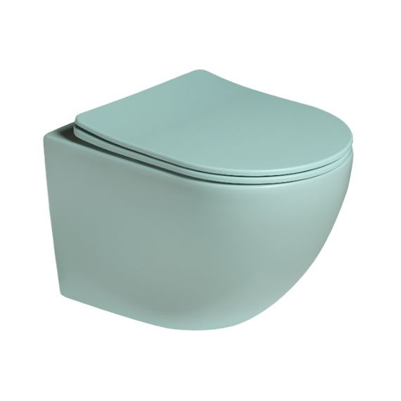 Унитаз подвесной безободковый SantiLine SL-5005T-LG с тонкой крышкой микролифт (система смыва Торнадо) светло-зелёный матовый - 2 Унитаз подвесной безободковый SantiLine SL-5005T-LG с тонкой крышкой микролифт (система смыва Торнадо) светло-зелёный матовый фото 2