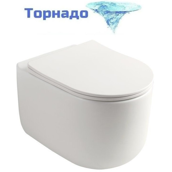 Унитаз подвесной безободковый SantiLine SL-5006 с тонкой крышкой микролифт (система смыва Торнадо) фото 