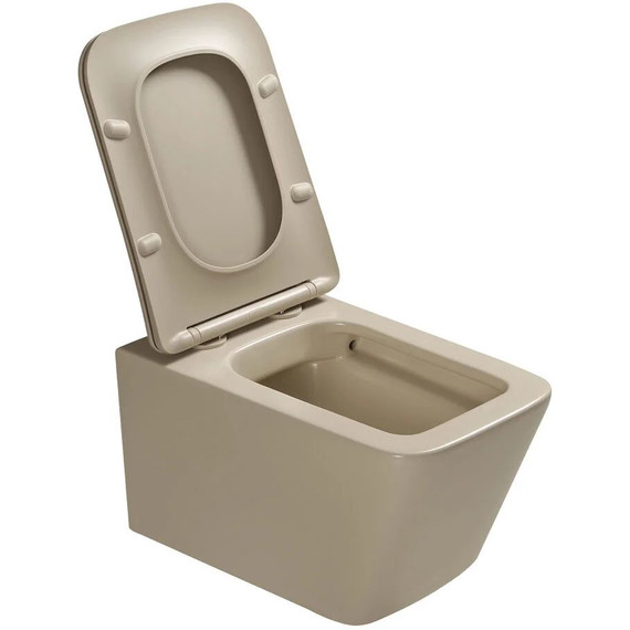 Унитаз подвесной безободковый SantiLine SL-5007BG с тонкой крышкой микролифт, бежевый матовый фото 4