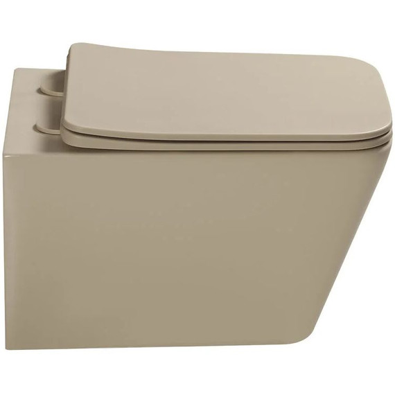 Унитаз подвесной безободковый SantiLine SL-5007BG с тонкой крышкой микролифт, бежевый матовый фото 2