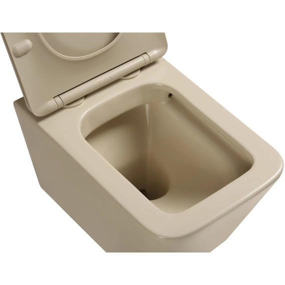 Унитаз подвесной безободковый SantiLine SL-5007BG с тонкой крышкой микролифт, бежевый матовый фото 3
