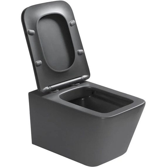 Унитаз подвесной безободковый SantiLine SL-5007DG с тонкой крышкой микролифт, тёмно-серый матовый фото 3