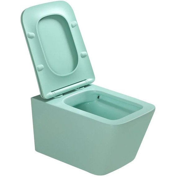 Унитаз подвесной безободковый SantiLine SL-5007LG с тонкой крышкой микролифт, светло-зелёный матовый фото 2