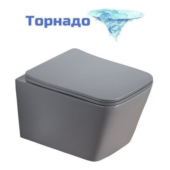 Унитаз подвесной безободковый SantiLine SL-5007T-MG с тонкой крышкой микролифт (система смыва Торнадо) светло-серый матовый фото 