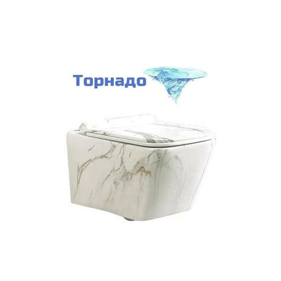 Унитаз подвесной безободковый SantiLine SL-5007T-MRB с тонкой крышкой микролифт (система смыва Торнадо) под мрамор фото 