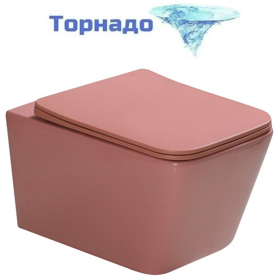 Унитаз подвесной безободковый SantiLine SL-5007T-P с тонкой крышкой микролифт (система смыва Торнадо) персиковый матовый фото 