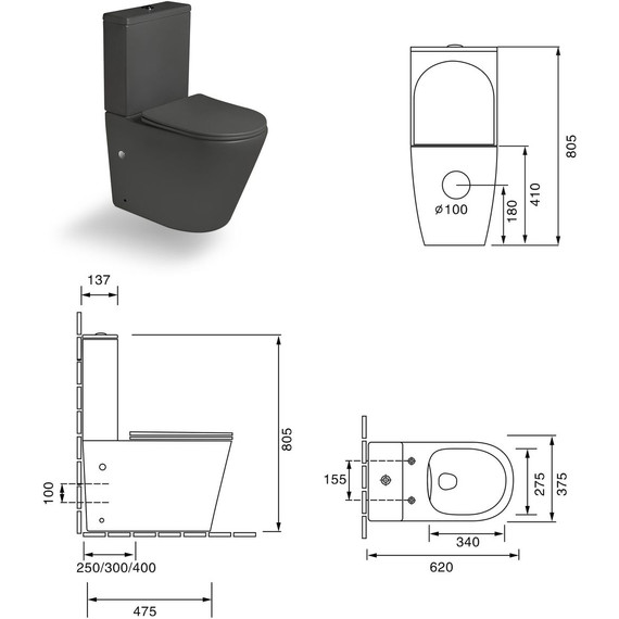 Унитаз-компакт безободковый SantiLine SL-5014MG с тонкой крышкой микролифт фото 5