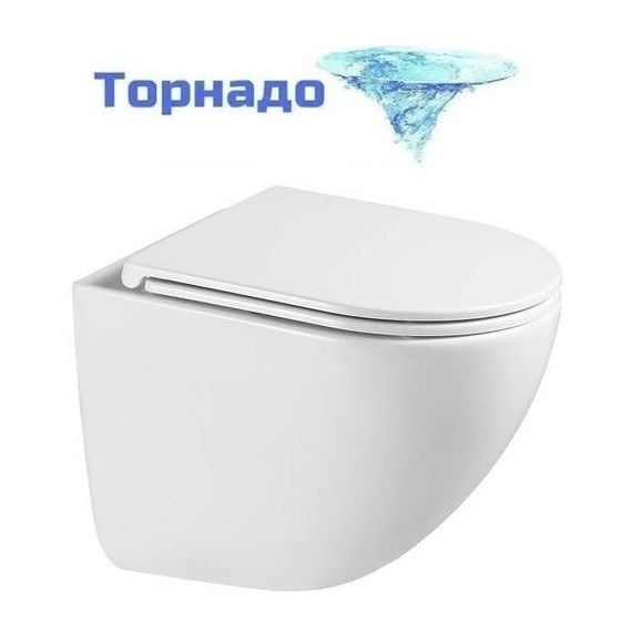 Унитаз подвесной безободковый SantiLine SL-5025Z с тонкой крышкой микролифт (система смыва Торнадо) фото 