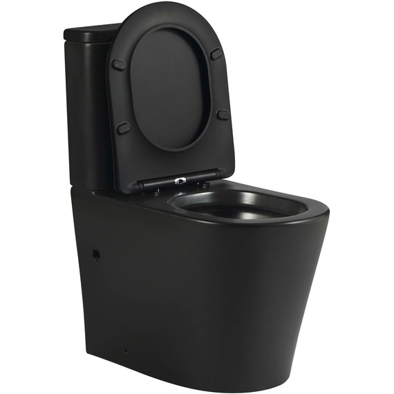 Унитаз-компакт безободковый SantiLine SL-5026MB с тонкой крышкой микролифт (система смыва Торнадо) чёрный матовый фото 3