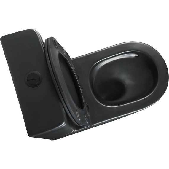 Унитаз-компакт безободковый SantiLine SL-5026MB с тонкой крышкой микролифт (система смыва Торнадо) чёрный матовый фото 5