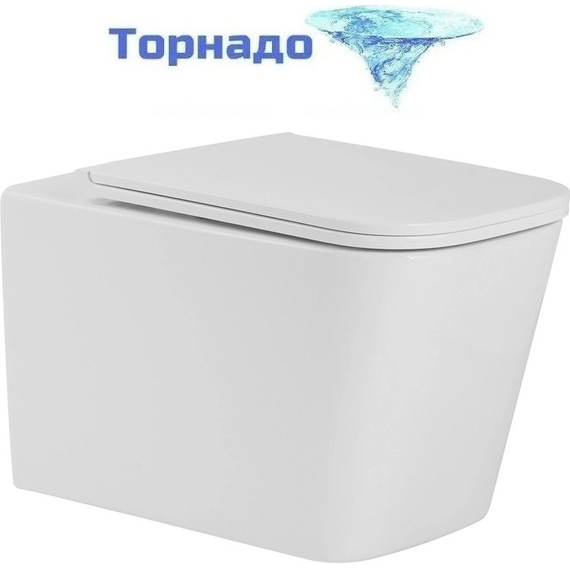 Унитаз подвесной безободковый SantiLine SL-5027 с тонкой крышкой микролифт (система смыва Торнадо) фото 