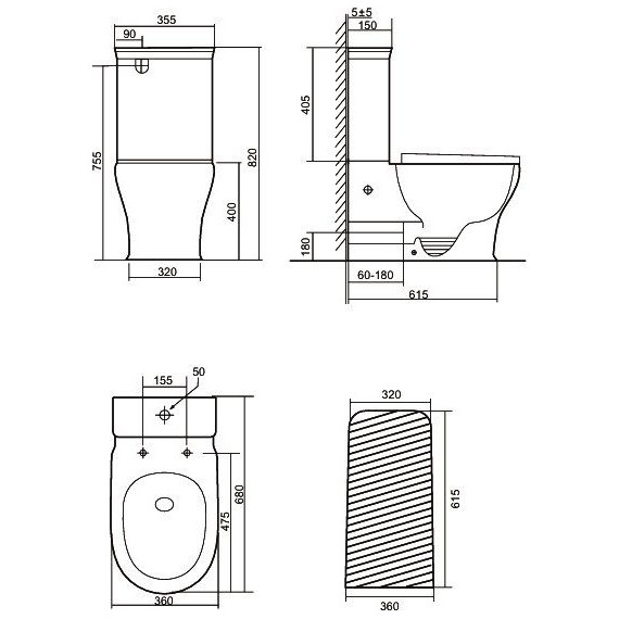 Унитаз-компакт безободковый SantiLine SL-5042 с тонкой крышкой микролифт (система смыва Торнадо) фото 7