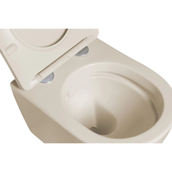 Унитаз подвесной безободковый SantiLine SL-5101 с тонкой крышкой микролифт, бежевый матовый фото 4