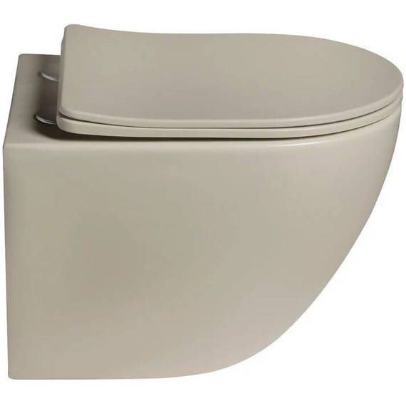 Унитаз подвесной безободковый SantiLine SL-5101 с тонкой крышкой микролифт, бежевый матовый фото 2