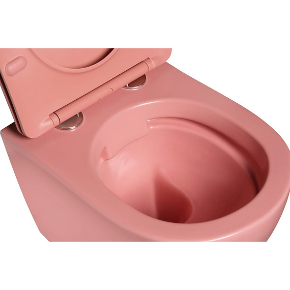 Унитаз подвесной безободковый SantiLine SL-5104 с тонкой крышкой микролифт, персиковый матовый фото 3