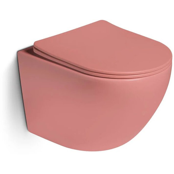 Унитаз подвесной безободковый SantiLine SL-5104 с тонкой крышкой микролифт, персиковый матовый фото 
