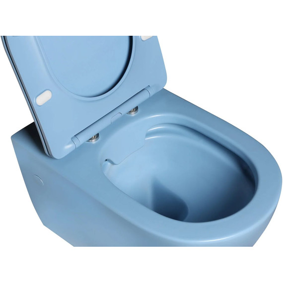 Унитаз подвесной безободковый SantiLine SL-5105 с тонкой крышкой микролифт, голубой матовый фото 3
