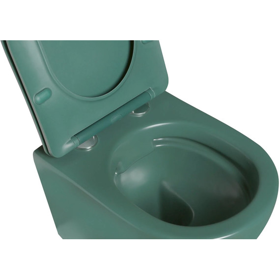 Унитаз подвесной безободковый SantiLine SL-5107 с тонкой крышкой микролифт, зелёный матовый фото 3