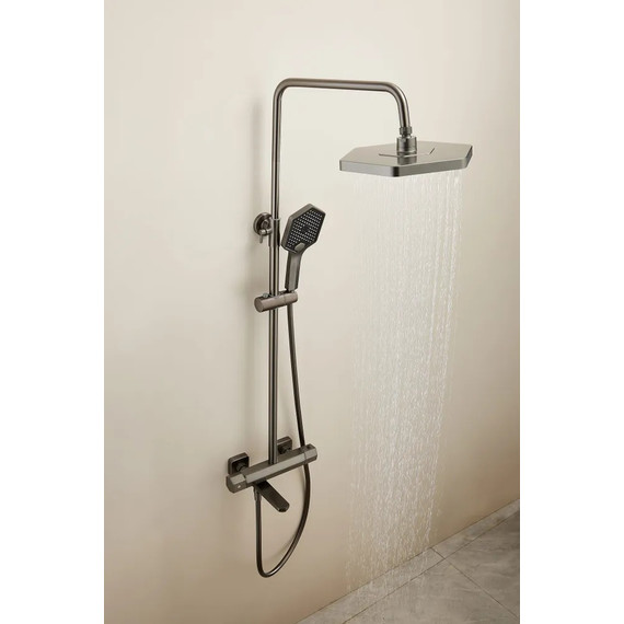 Душевая стойка с термостатом Haiba HB24726-3, оружейная сталь фото 5