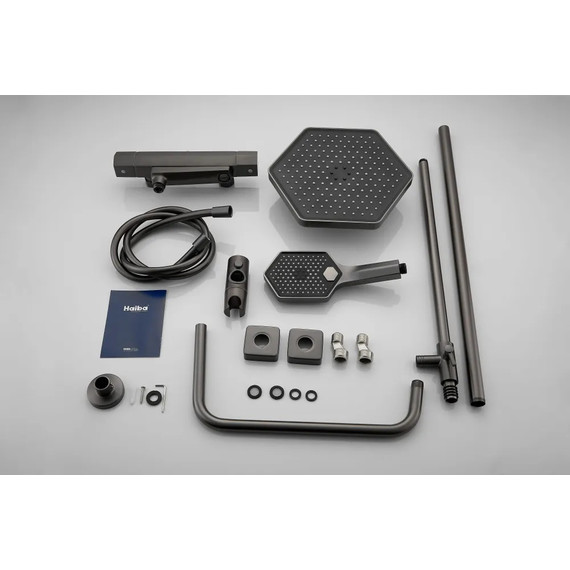 Душевая стойка с термостатом Haiba HB24726-3, оружейная сталь фото 15