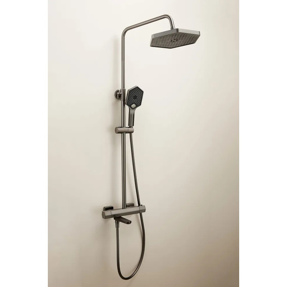 Душевая стойка с термостатом Haiba HB24726-3, оружейная сталь фото 3