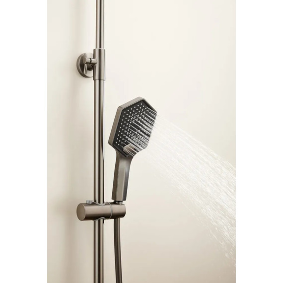 Душевая стойка с термостатом Haiba HB24726-3, оружейная сталь фото 11