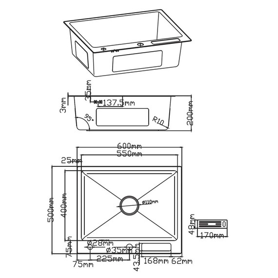 Кухонная мойка Diadonna DS5060, сатин фото 5
