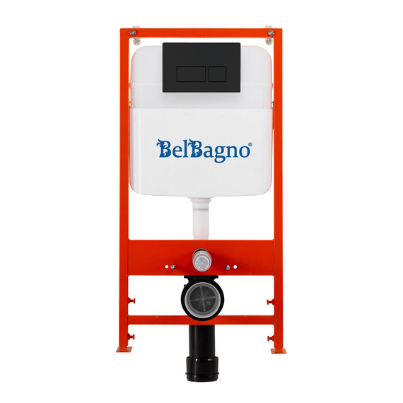 Инсталляция с подвесным унитазом комплект: BelBagno Uno BB5177CH-TOR/SC/BB026/BB044NERO с подвесным безободковым унитазом, сиденье микролифт, крепление, кнопка смыва чёрный (система смыва торнадо) фото 4