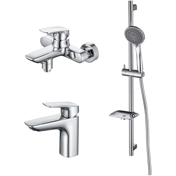 Набор смесителей 3 в 1 для ванны с коротким изливом Aquatek Вега AQ1030CR, Цвет производителя: хром -  Набор смесителей 3 в 1 для ванны с коротким изливом Aquatek Вега AQ1030CR, Цвет производителя: хром фото