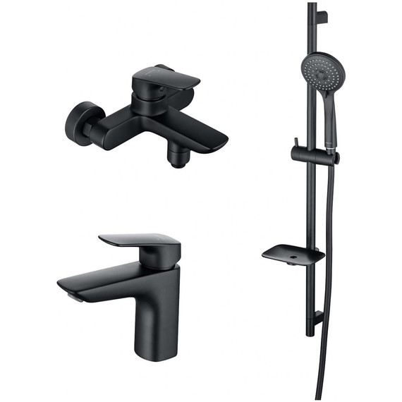 Набор смесителей 3 в 1 для ванны с коротким изливом Aquatek Вега AQ1030MB, чёрный матовый, Цвет производителя: чёрный матовый фото 