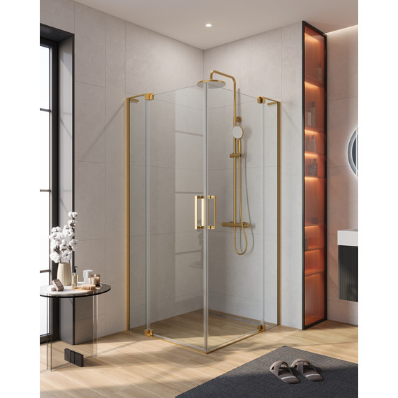 Душевое ограждение Cezares (80-90)x(90-100) SLIDER-AH-2-80/90-90/100-C-BORO (стекло 8 мм) брашированное золото/прозрачное -  Душевое ограждение Cezares (80-90)x(90-100) SLIDER-AH-2-80/90-90/100-C-BORO (стекло 8 мм) брашированное золото/прозрачное фото