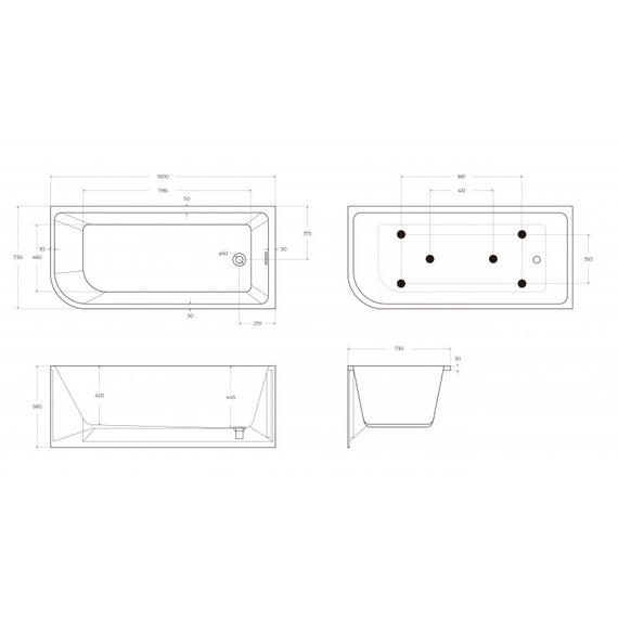 Ванна акриловая BelBagno 160x73 см BB712-1600-730-R фото 7