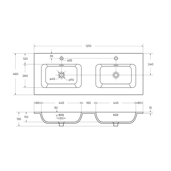Тумба подвесная с раковиной Cezares 120 см ECO-CER-N-1200-2C-SO-2-BL (раковина CZR-8073-120-2) bianco lucido фото 6