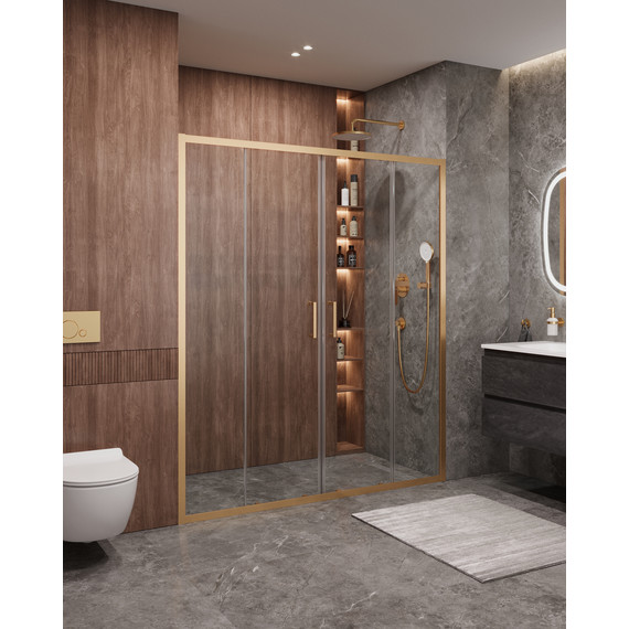 Душевая дверь Cezares 170 см MOLVENO-BF-2-170-C-BORO-IV, брашированное золото/прозрачное -  Душевая дверь Cezares 170 см MOLVENO-BF-2-170-C-BORO-IV, брашированное золото/прозрачное фото