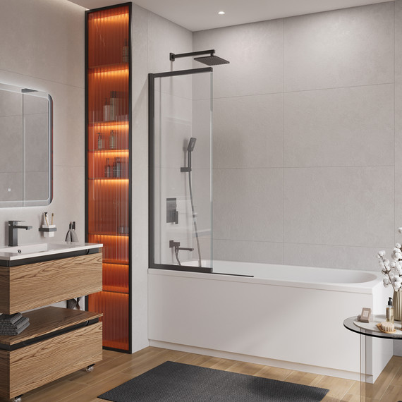 Шторка для ванны Cezares 90 см SLIDER-FIX-VF-11-90/150-C-NERO, чёрный/прозрачное фото 2