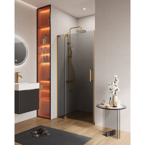 Душевая дверь Cezares 100 см SLIDER-B-1-100/110-GRIGIO-BORO (стекло 8 мм) брашированное золото/тонированное -  Душевая дверь Cezares 100 см SLIDER-B-1-100/110-GRIGIO-BORO (стекло 8 мм) брашированное золото/тонированное фото