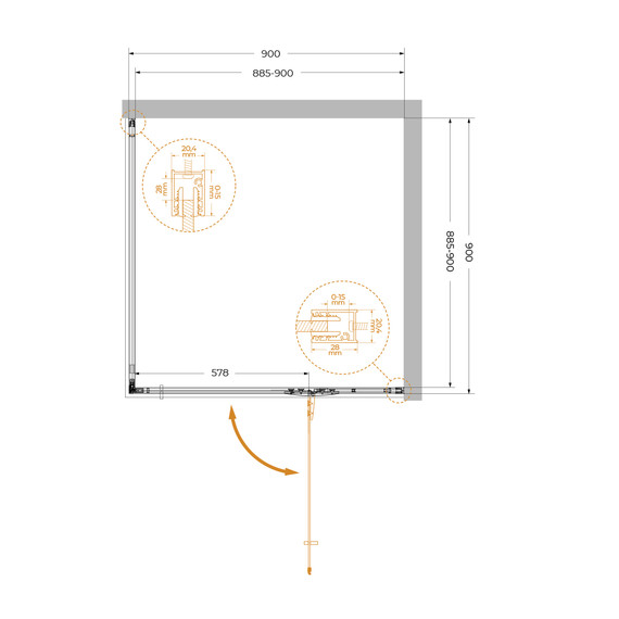 Душевое ограждение Cezares 900x900 LINER-A-1-90-C-GM-R, оружейная сталь/прозрачное - 9 Душевое ограждение Cezares 900x900 LINER-A-1-90-C-GM-R, оружейная сталь/прозрачное фото 9