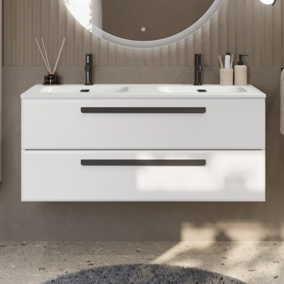 Тумба подвесная с раковиной Cezares 120 см ECO-CER-N-1200-2C-SO-2-BL (раковина CZR-8073-120-2) bianco lucido фото 3