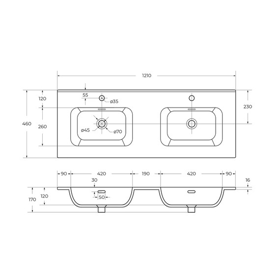 Тумба подвесная с раковиной Cezares 120 см ECO-CER-N-1200-2C-SO-2-BL (раковина CZR-8095-120-2) bianco lucido фото 6