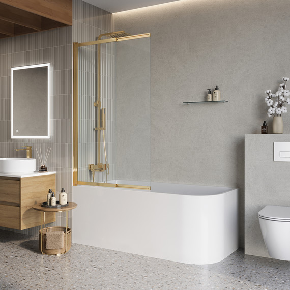 Шторка для ванны BelBagno 100 см LUCE-VF-11-100/145-C-ORO, золото/прозрачное фото 