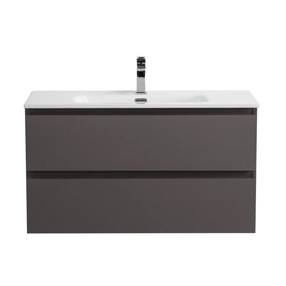 Тумба подвесная с раковиной Belbagno 80 см KRAFT-800-2C-SO-GSO (раковина BB-8099-80) тёмно-серый матовый фото 