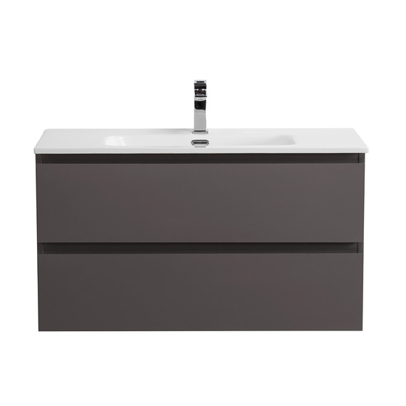 Тумба подвесная с раковиной Belbagno 100 см KRAFT-1000-2C-SO-GSO (раковина BB1000ETL) тёмно-серый матовый фото 