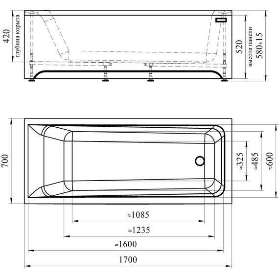 Ванна акриловая STARK 170x70 см фото 4